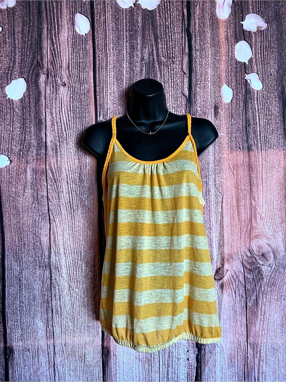 Striped Tank Top with braided straps Size Large N32009